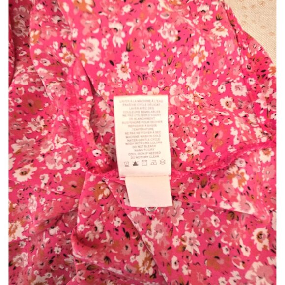 Cynthia Rowley 2X Pink Floral V-Neck Blouse Flutter Sleeve Flowy Fit Plus Size - Picture 7 of 8